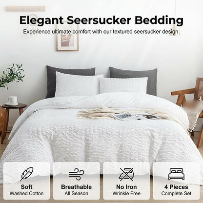 🔥50％ OFF🔥Luxury Seersucker Textured Bedding 4-Piece Set – Cool, Stylish & All Season!