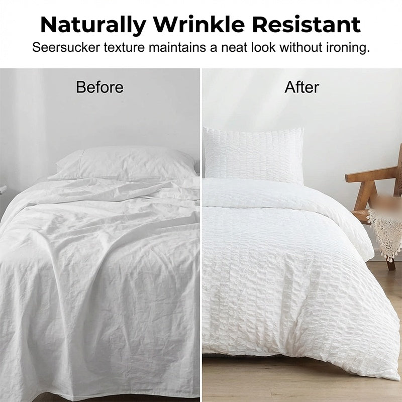 🔥50％ OFF🔥Luxury Seersucker Textured Bedding 4-Piece Set – Cool, Stylish & All Season!