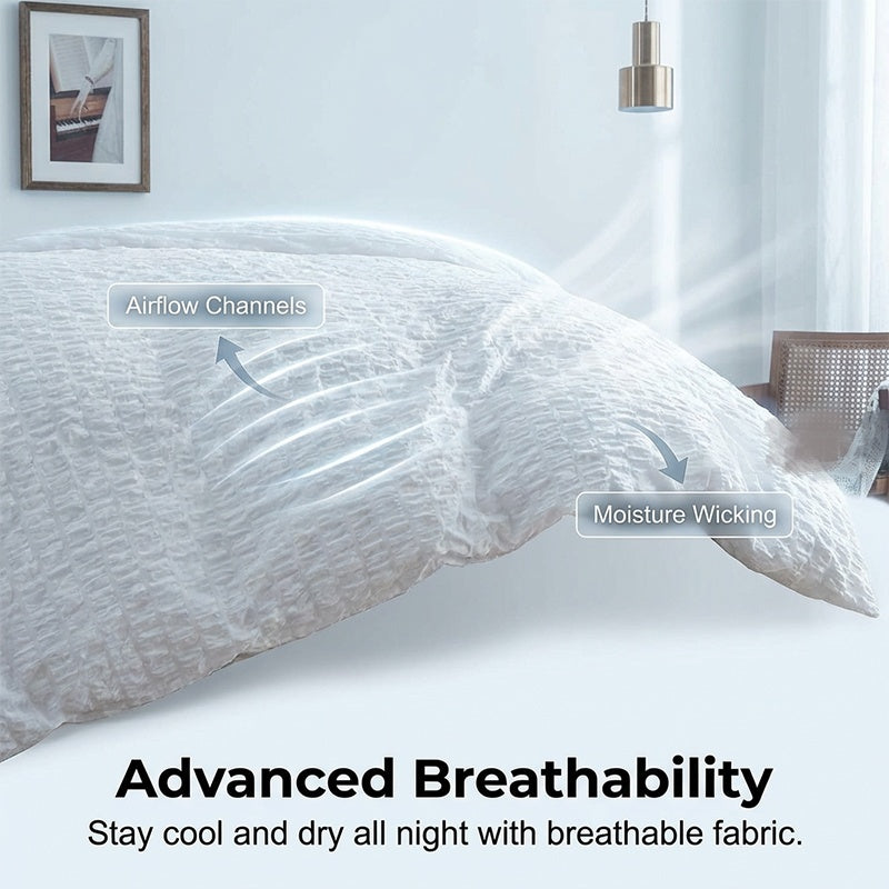 🔥50％ OFF🔥Luxury Seersucker Textured Bedding 4-Piece Set – Cool, Stylish & All Season!