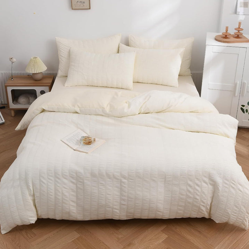 🔥50％ OFF🔥Luxury Seersucker Textured Bedding 4-Piece Set – Cool, Stylish & All Season!