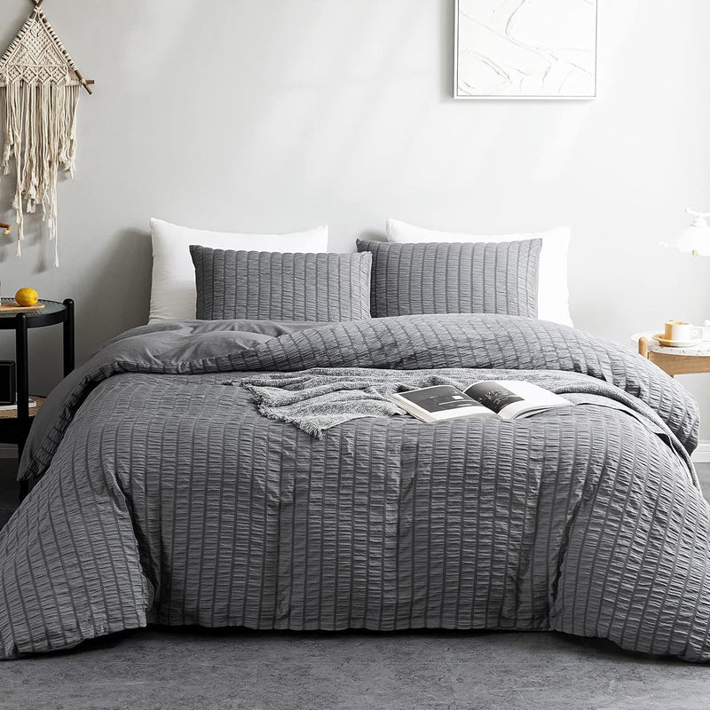 🔥50％ OFF🔥Luxury Seersucker Textured Bedding 4-Piece Set – Cool, Stylish & All Season!
