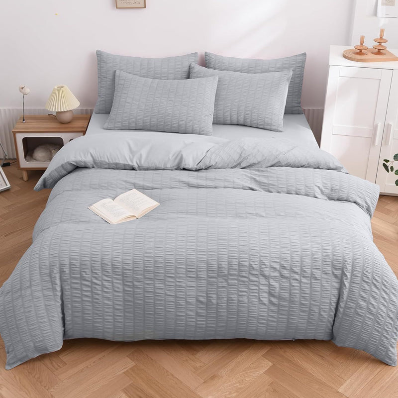🔥50％ OFF🔥Luxury Seersucker Textured Bedding 4-Piece Set – Cool, Stylish & All Season!
