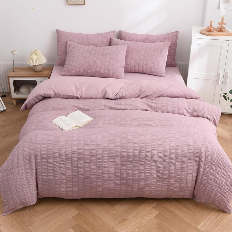 🔥50％ OFF🔥Luxury Seersucker Textured Bedding 4-Piece Set – Cool, Stylish & All Season!
