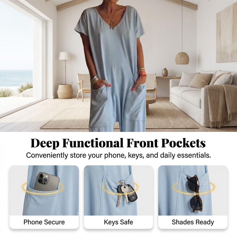 Women's Oversized V-Neck Casual Jumpsuit