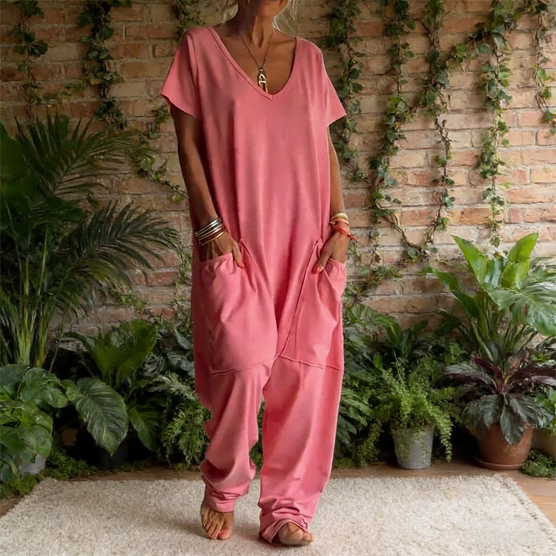 Women's Oversized V-Neck Casual Jumpsuit