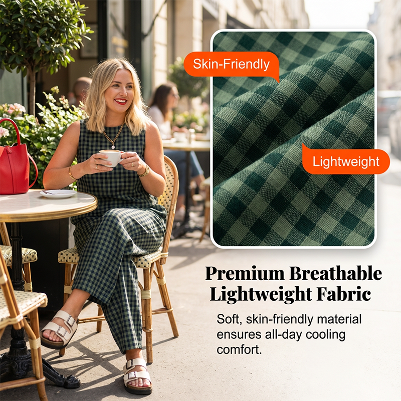 👚 49% OFF NOW! 🌞 Summer Gingham Print Tank & Trousers Outfit – Lightweight, Breathable & Perfect for a Stylish Look 💃