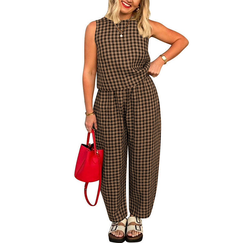 👚 49% OFF NOW! 🌞 Summer Gingham Print Tank & Trousers Outfit – Lightweight, Breathable & Perfect for a Stylish Look 💃