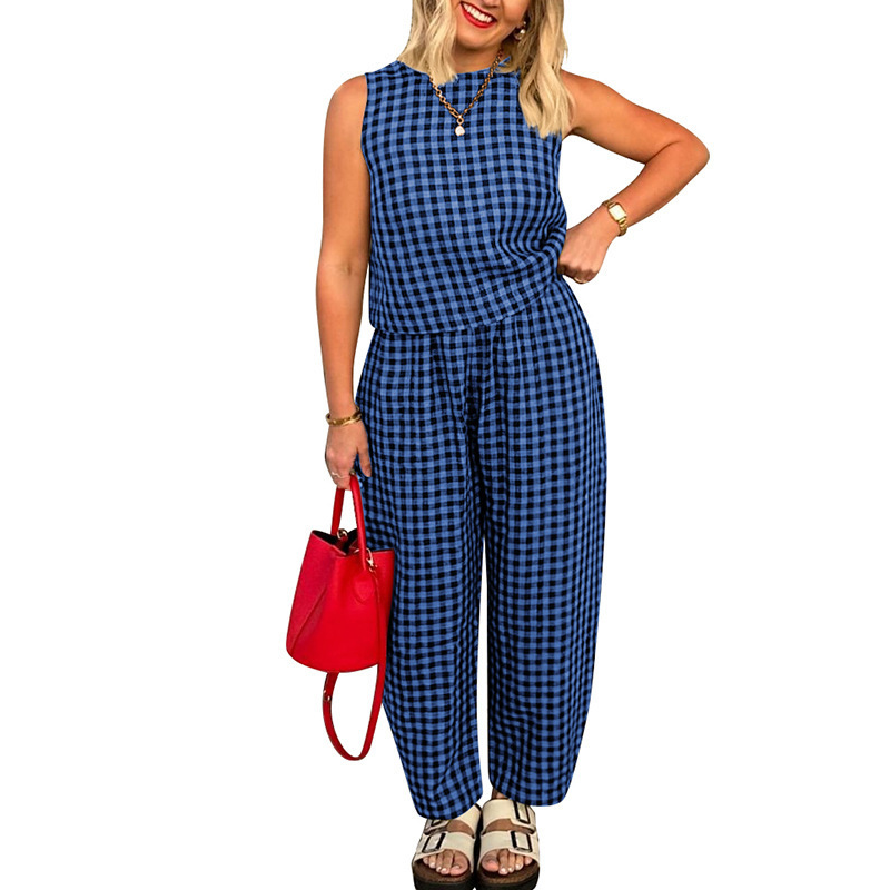 👚 49% OFF NOW! 🌞 Summer Gingham Print Tank & Trousers Outfit – Lightweight, Breathable & Perfect for a Stylish Look 💃