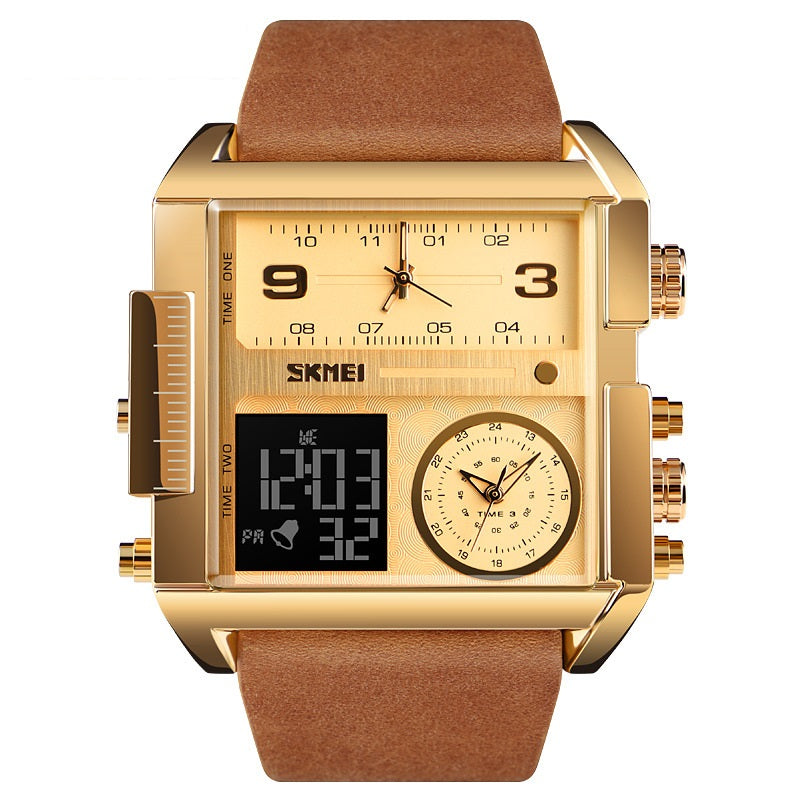 Men's Square Sport Watch| 50mm Oversized Dial, Dual Movement, Men’s Waterproof Luminous Sport Watch
