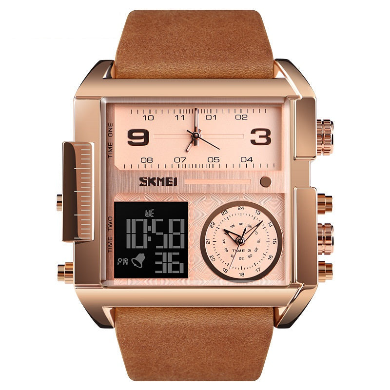 Men's Square Sport Watch| 50mm Oversized Dial, Dual Movement, Men’s Waterproof Luminous Sport Watch