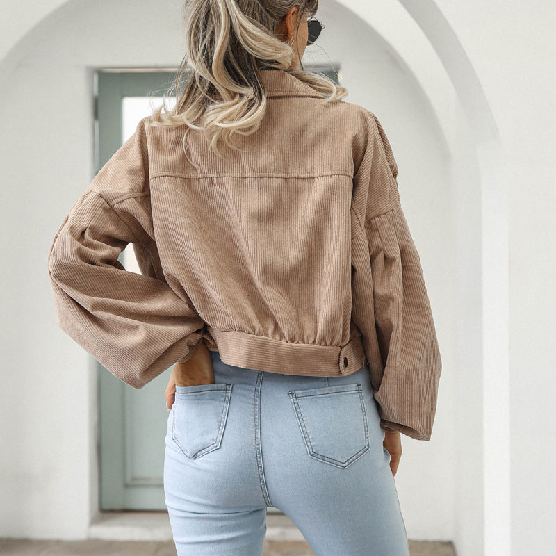 🎁New arrival 50% OFF💥 Women's Cropped Corduroy Jacket with Balloon Sleeves