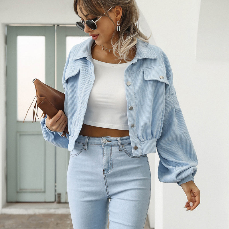🎁New arrival 50% OFF💥 Women's Cropped Corduroy Jacket with Balloon Sleeves