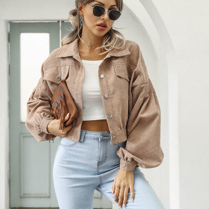 🎁New arrival 50% OFF💥 Women's Cropped Corduroy Jacket with Balloon Sleeves