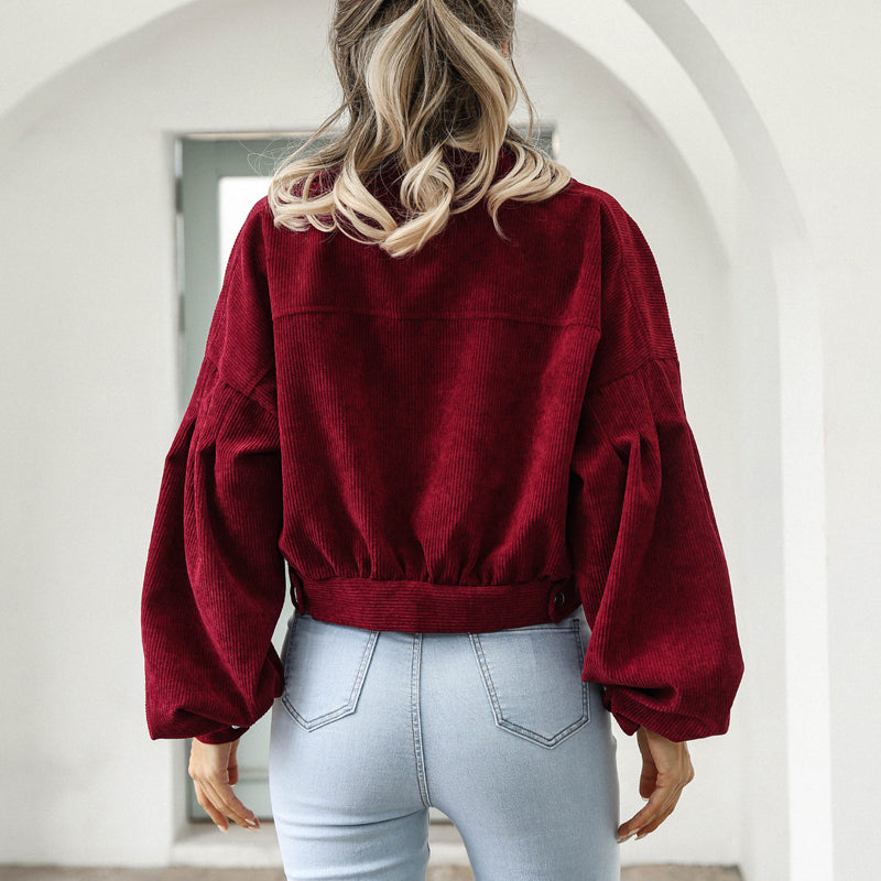 🎁New arrival 50% OFF💥 Women's Cropped Corduroy Jacket with Balloon Sleeves
