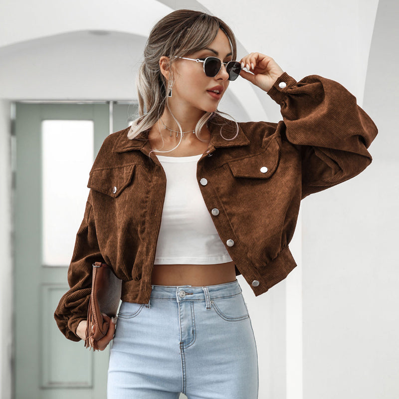 🎁New arrival 50% OFF💥 Women's Cropped Corduroy Jacket with Balloon Sleeves