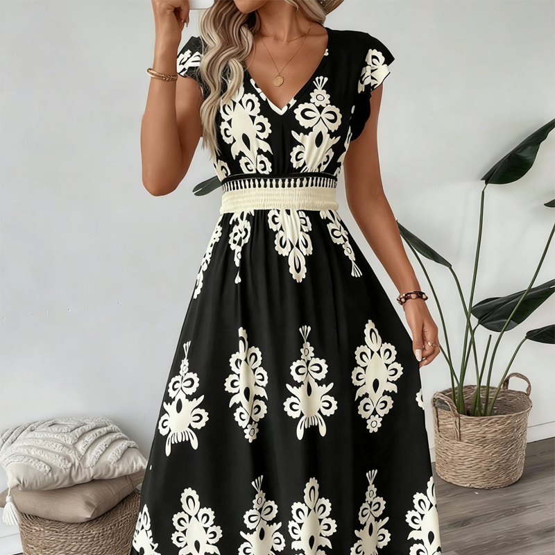 👗New arrival 49% OFF!🏖️Women's V-Neck Baroque Print Flowy Maxi Dress