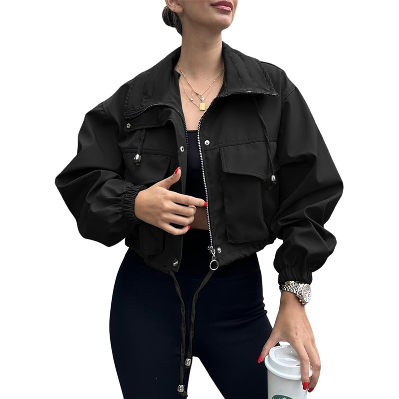 🧥 50% OFF NOW! Women's Casual Cropped Jacket – Lightweight, Elastic Cuffs, Relaxed Fit & Practical Pockets ✨🌸