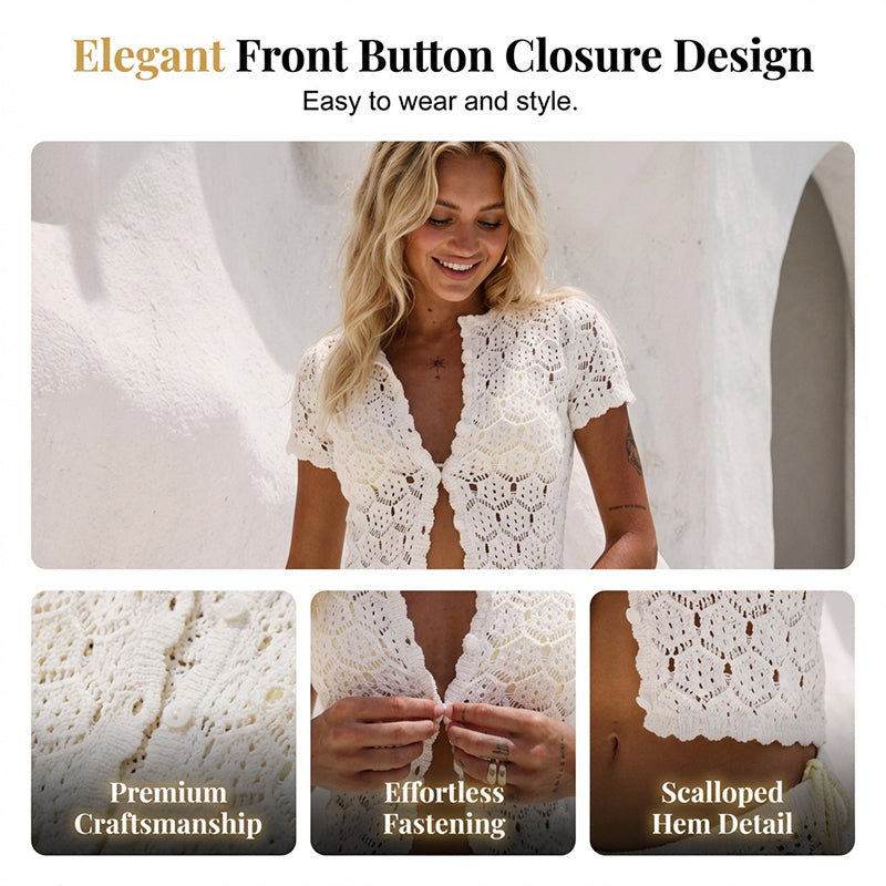 👚 50% OFF NOW! 🌸Chic Hollow-Out Summer Crochet Top & Shorts Set