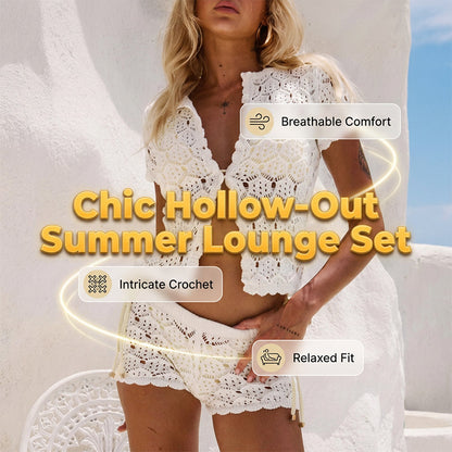 👚 50% OFF NOW! 🌸Chic Hollow-Out Summer Crochet Top & Shorts Set