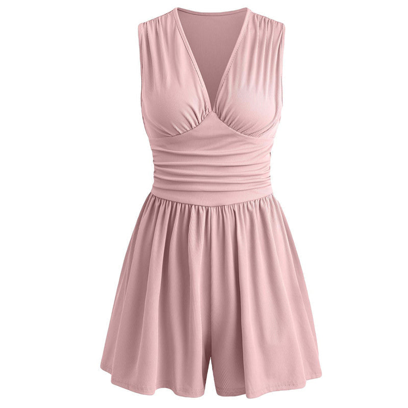 🏖️Summer Cool Deal: ONLY ￡16.99!!🌷👗Women's Sleeveless V-Neck Ruched Waist Romper