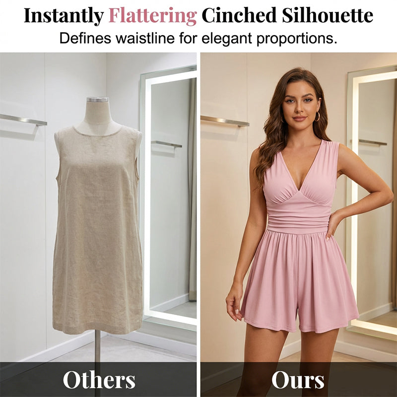 🏖️Summer Cool Deal: ONLY ￡16.99!!🌷👗Women's Sleeveless V-Neck Ruched Waist Romper