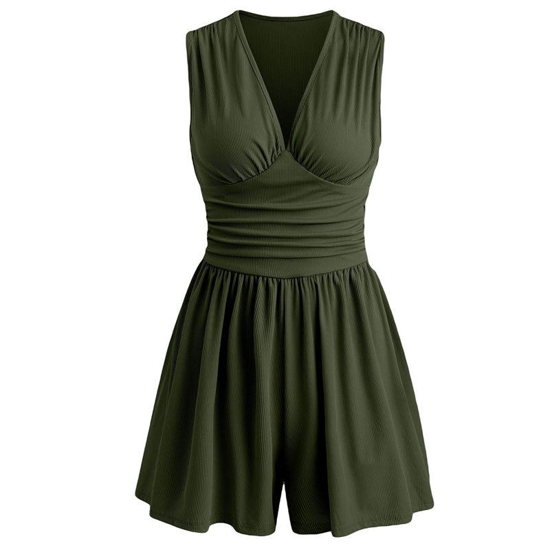 🏖️Summer Cool Deal: ONLY ￡16.99!!🌷👗Women's Sleeveless V-Neck Ruched Waist Romper