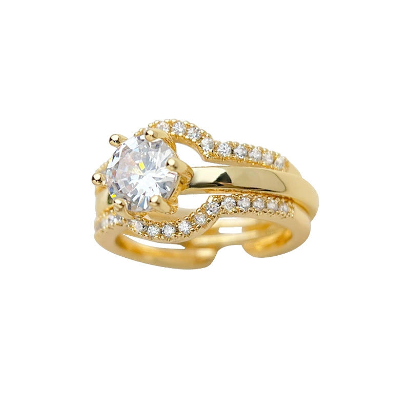 🔥2026 Hot sale 50% OFF🔥2-in-1 Gold-Tone Zirconia Open Ring