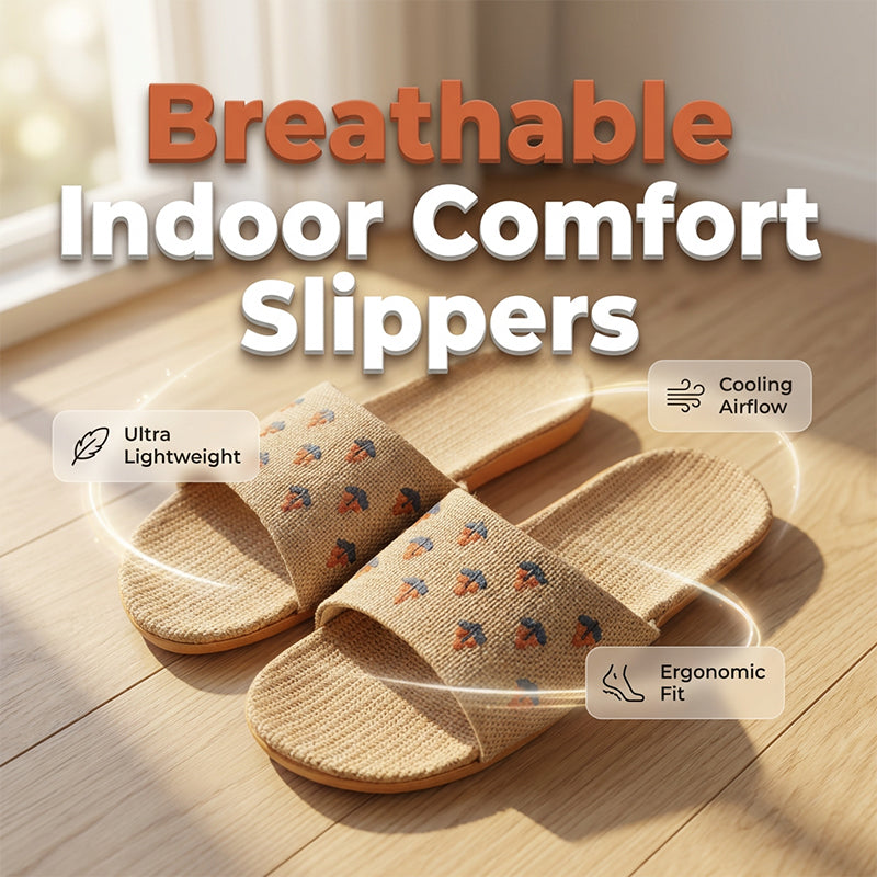 Lightweight All-weather Linen Slippers With Thick Soles