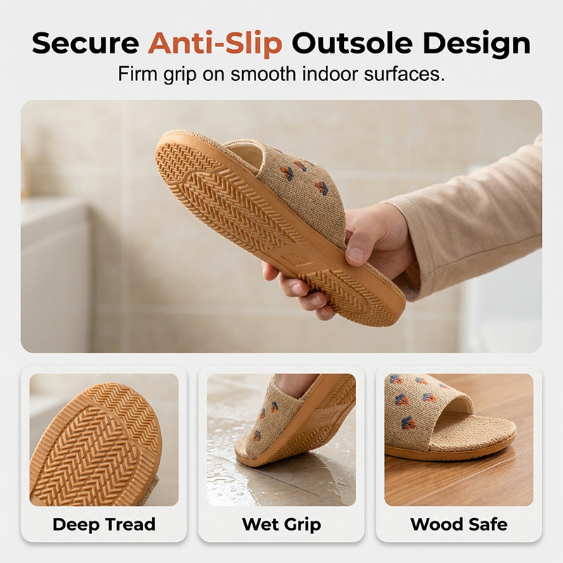Lightweight All-weather Linen Slippers With Thick Soles