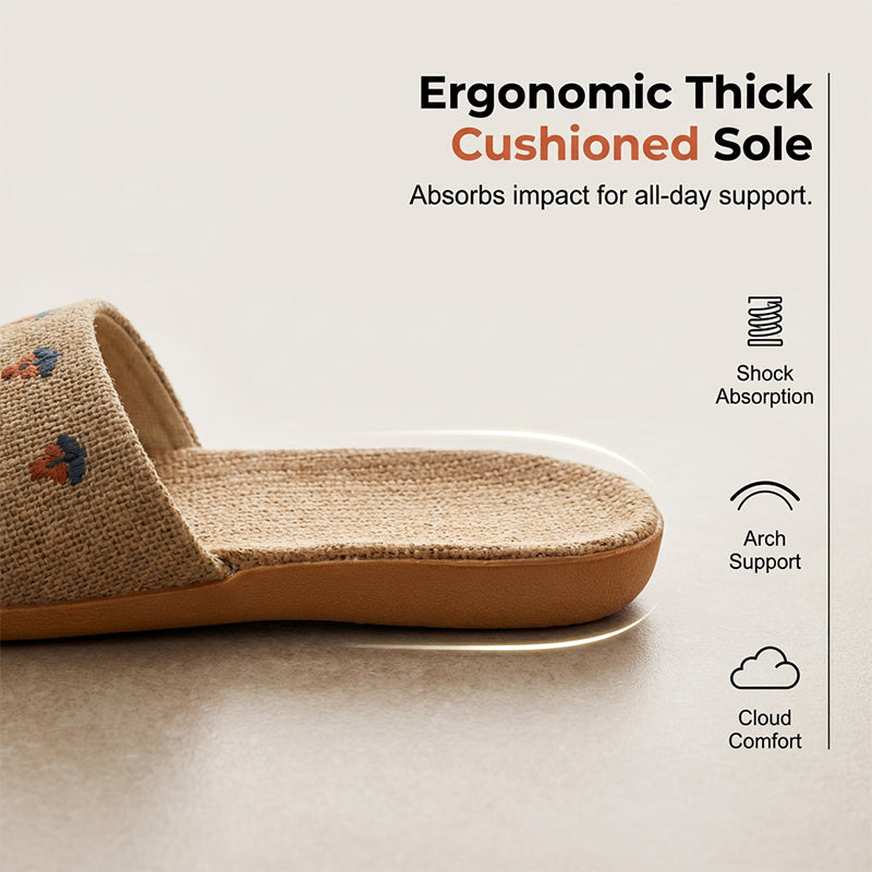 Lightweight All-weather Linen Slippers With Thick Soles