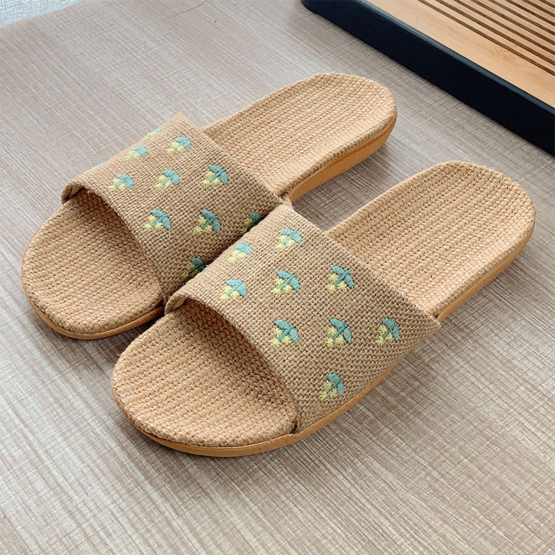Lightweight All-weather Linen Slippers With Thick Soles