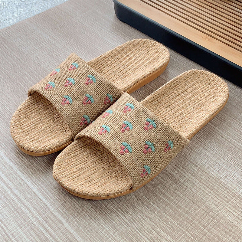 Lightweight All-weather Linen Slippers With Thick Soles