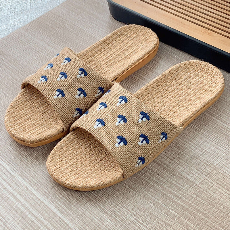 Lightweight All-weather Linen Slippers With Thick Soles