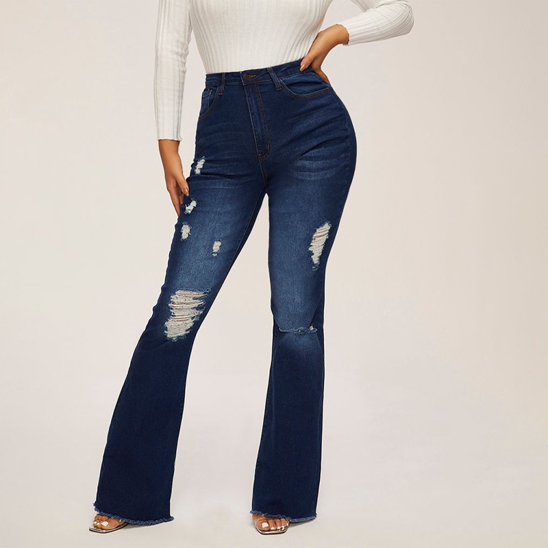 Women's High-Waist Ripped Flare Jeans