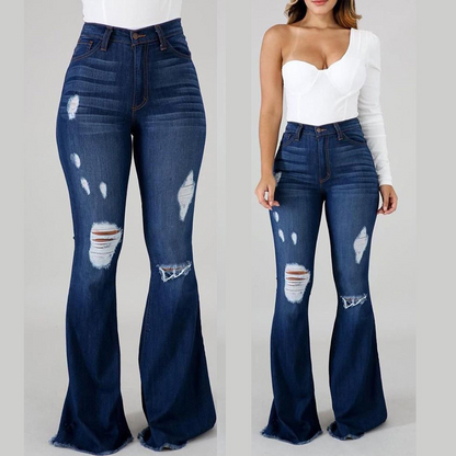 Women's High-Waist Ripped Flare Jeans