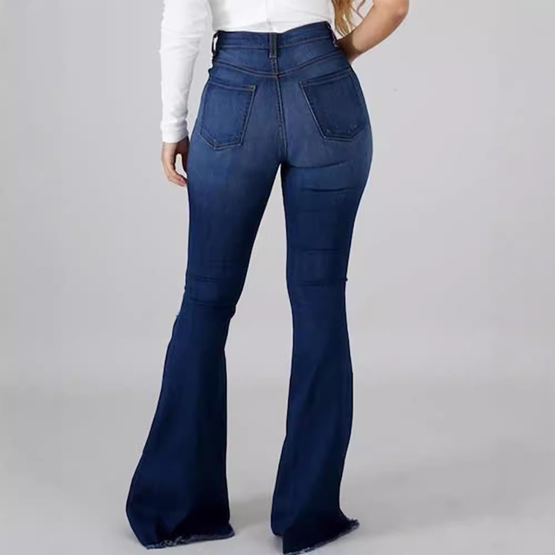 Women's High-Waist Ripped Flare Jeans