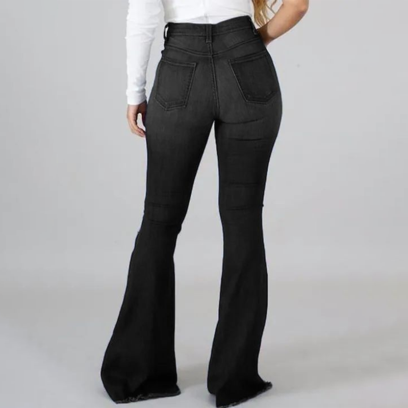 Women's High-Waist Ripped Flare Jeans