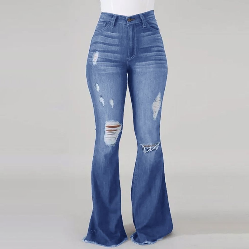 Women's High-Waist Ripped Flare Jeans