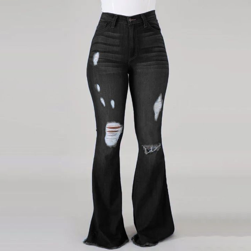 Women's High-Waist Ripped Flare Jeans
