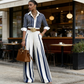 📢📢50% OFF !! ⏰✨ Sleek, Stylish, And Effortlessly Chic – Women's Striped Shirt & Wide-Leg Pants 2-Piece Set