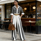 📢📢50% OFF !! ⏰✨ Sleek, Stylish, And Effortlessly Chic – Women's Striped Shirt & Wide-Leg Pants 2-Piece Set