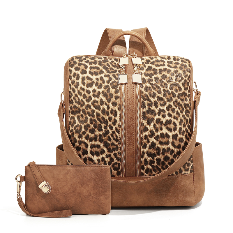 Fashion Leopard Print Backpack and Shoulder Bag Set
