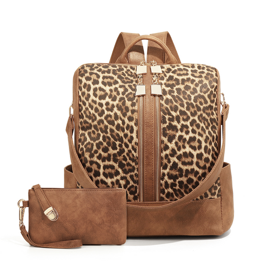 Fashion Leopard Print Backpack and Shoulder Bag Set