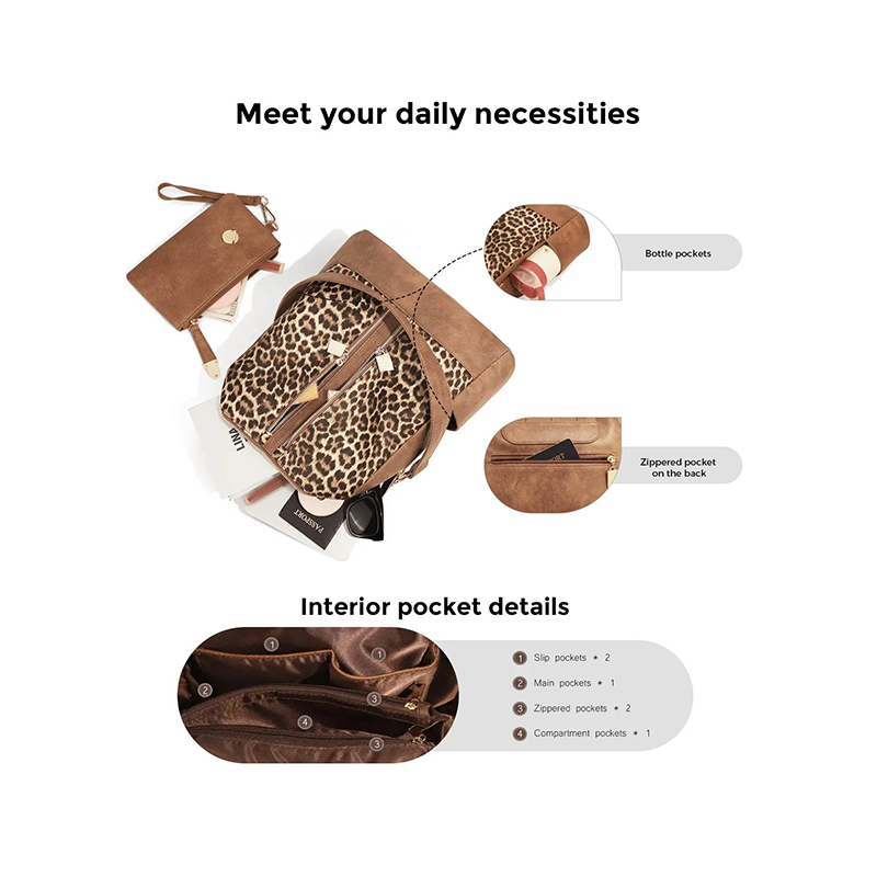 Fashion Leopard Print Backpack and Shoulder Bag Set