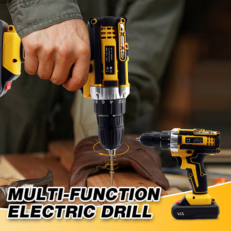 21V Cordless Drill Set with 1500mAh Battery, LED Work Light, Fast Charger, 45Nm Torque, 2 Speed Settings for Wood, Metal, Concrete