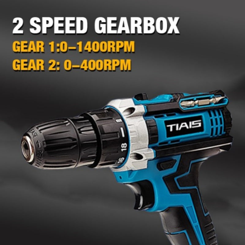 21V Cordless Drill Set with 1500mAh Battery, LED Work Light, Fast Charger, 45Nm Torque, 2 Speed Settings for Wood, Metal, Concrete