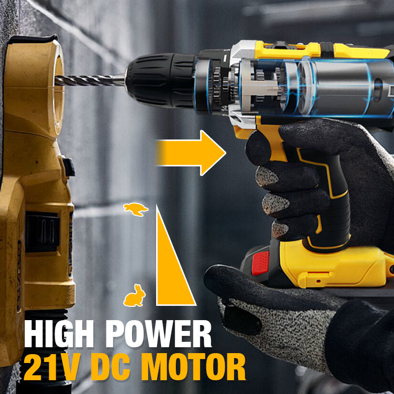 21V Cordless Drill Set with 1500mAh Battery, LED Work Light, Fast Charger, 45Nm Torque, 2 Speed Settings for Wood, Metal, Concrete