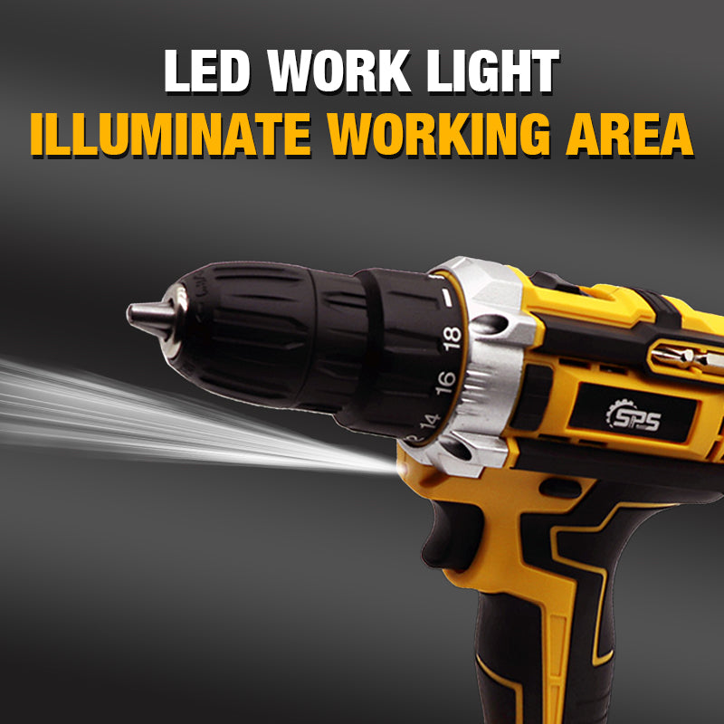21V Cordless Drill Set with 1500mAh Battery, LED Work Light, Fast Charger, 45Nm Torque, 2 Speed Settings for Wood, Metal, Concrete