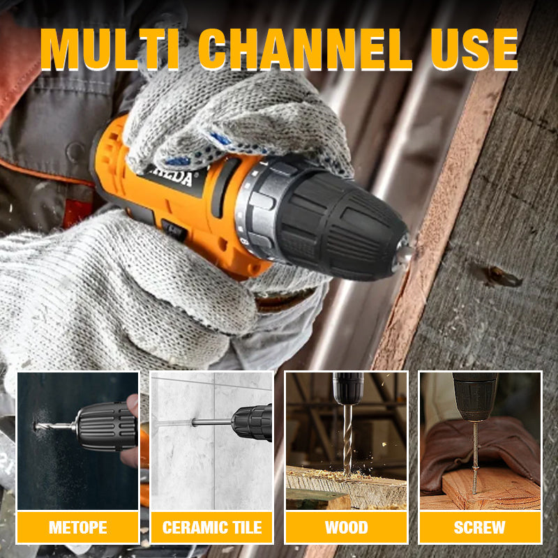 21V Cordless Drill Set with 1500mAh Battery, LED Work Light, Fast Charger, 45Nm Torque, 2 Speed Settings for Wood, Metal, Concrete