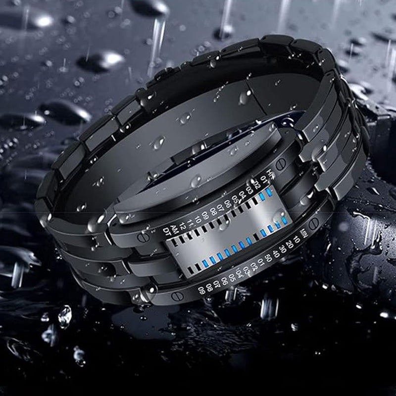 Men's Cool Binary Watch Stainless Steel LED Bracelet Style Fashion Blue Light Sports Watch Vacuum Plated Stylish Watch